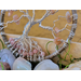 6MM ROUND SUNSTONE BEADS TWISTED INTO WIRE TREE ROOTS CLOSE UP GREEN YARN WRAPPED 3 INCH HOOP, MINI SIZE DECOR
